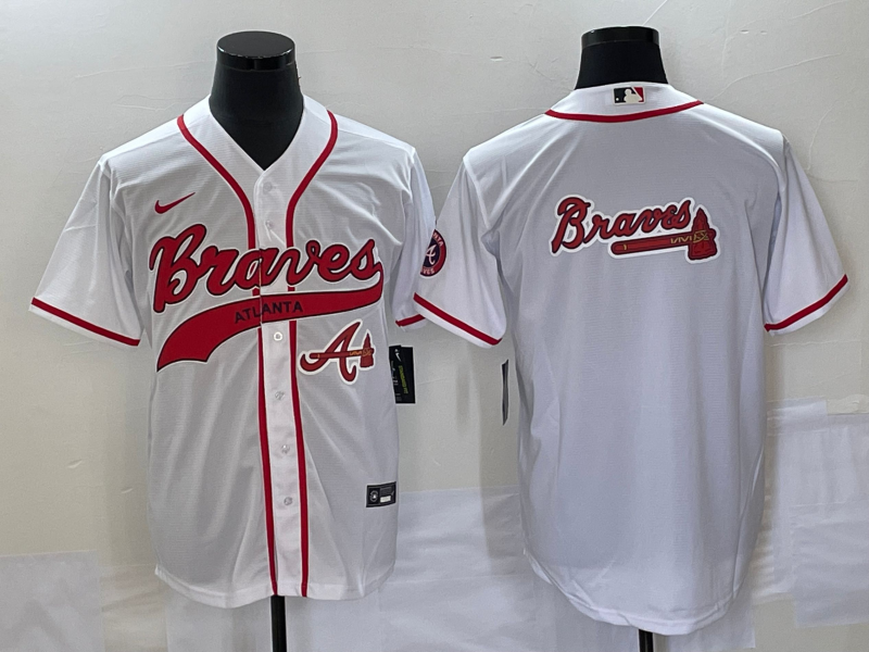 Men's White Atlanta Braves Team Big Logo Cool Base With Patch Stitched Baseball Jersey